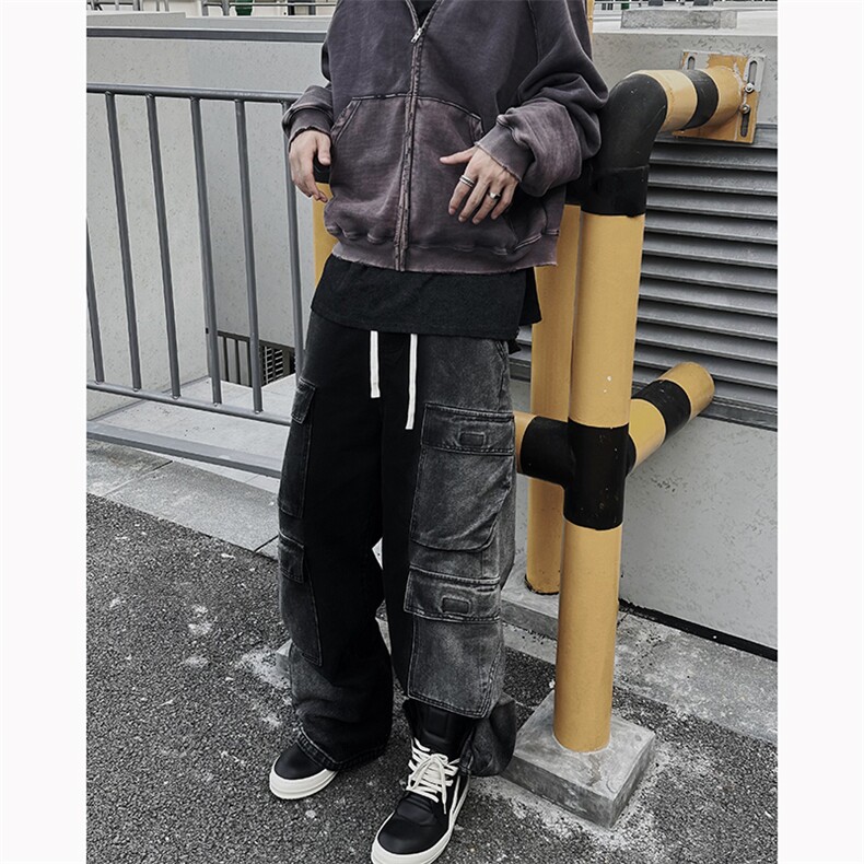 B221美式ins高街暗黑小众渐变色宽松工装牛仔裤LK23143-P80控108,男装牛仔裤,电商B221