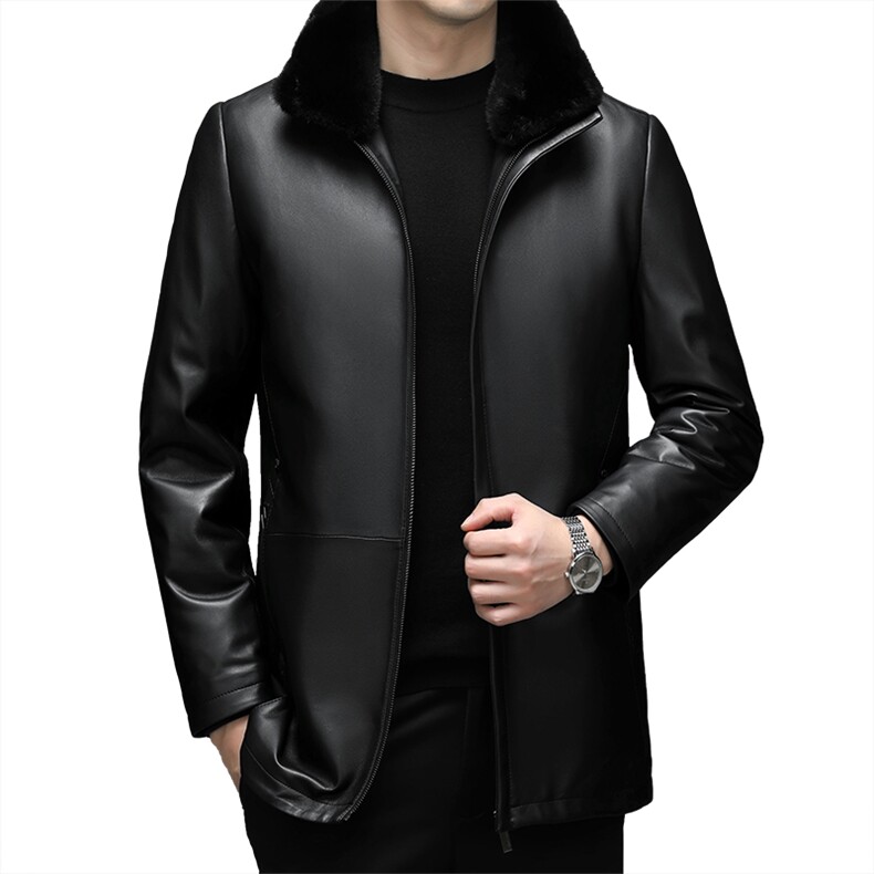 77048秋冬新款海宁真皮羽绒服男中长款水貂领绵羊皮皮衣P1150,男装皮衣,电商B360A（原721A）