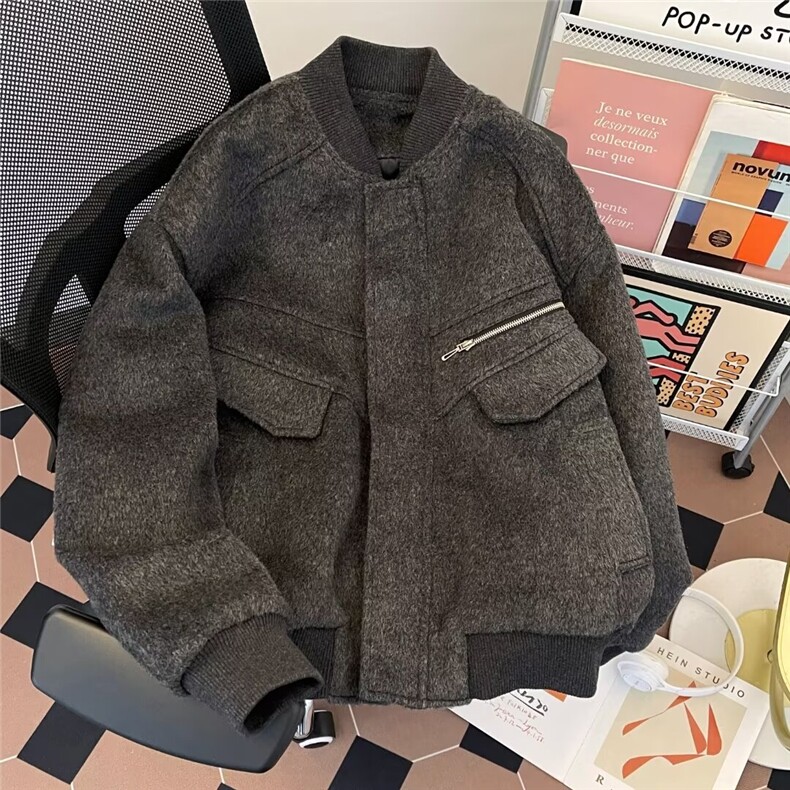 美式潮流夹棉毛呢棉服外套男冬季落肩宽松呢料棉衣夹克W6295-P109,男装棉衣,星座412-3