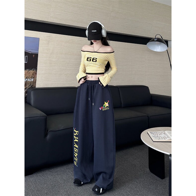 美式字母印花运动卫裤男女宽松垂感显瘦阔腿休闲裤K0859-P45,男装休闲裤,星座308B-2