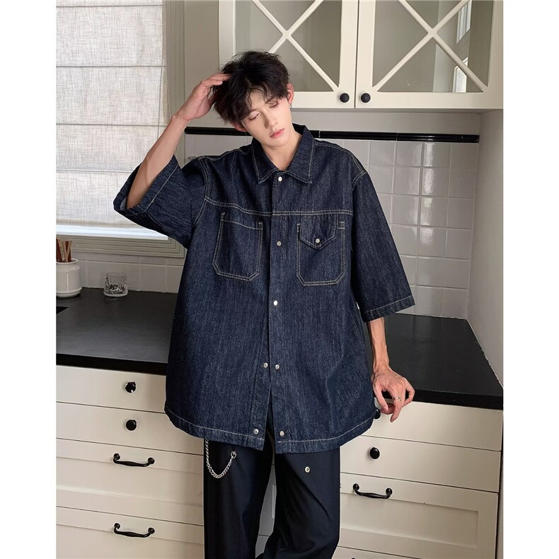 牛仔外套男夏季潮牌百搭纯色工装牛仔衬衣1001-1-C128-P55，男装工装外套，星座1001-1