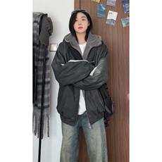 数据美式连帽百搭美拉德三条杠皮衣羊羔绒内胆MF1012P100，男装皮衣，电商A128