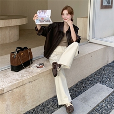 时尚高级感咖色翻领淡人皮衣女2025秋季慵懒风潮流复古pu夹克外套，女装皮衣，2C050