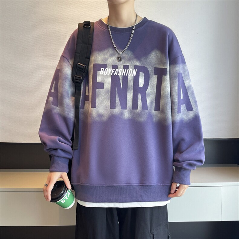 美式高街圆领卫衣男春秋季潮牌字母印花宽松cleanfit情侣上衣外套,男装卫衣,星座1107-1