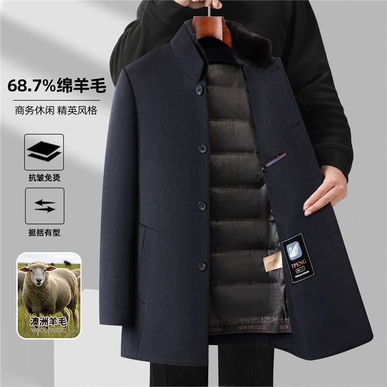 5815-70毛水貂毛领可脱卸马甲羽绒内胆两色爸爸装P365,男装毛呢大衣,星座1409-3