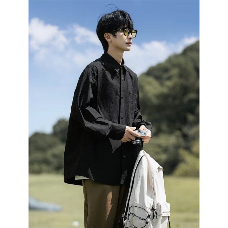 2025新款纯色长袖衬衫日系cityboy复古工装衬衣中性现货W8566-P30,男装衬衫,星座512-4