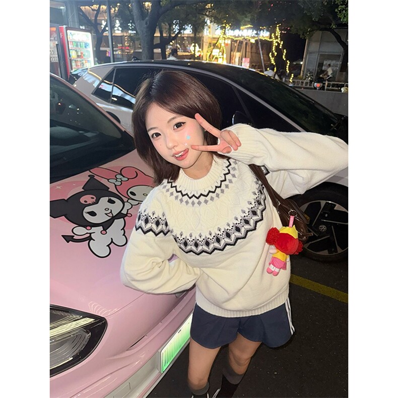 重磅秋冬装北极绒套头毛衣美式复古休闲慵懒风提花工艺针织衫外套，男装针织衫/毛衣，电商A486