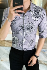 312A-114-P552025新款韩版修身帅气花衬衫英伦时尚男士衬衣B，男装衬衫，星座312A-5