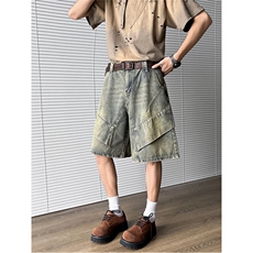 2025新款牛仔短裤做旧五分中裤美式宽松中裤青年现货K8445-P45，男装牛仔裤，星座512-4
