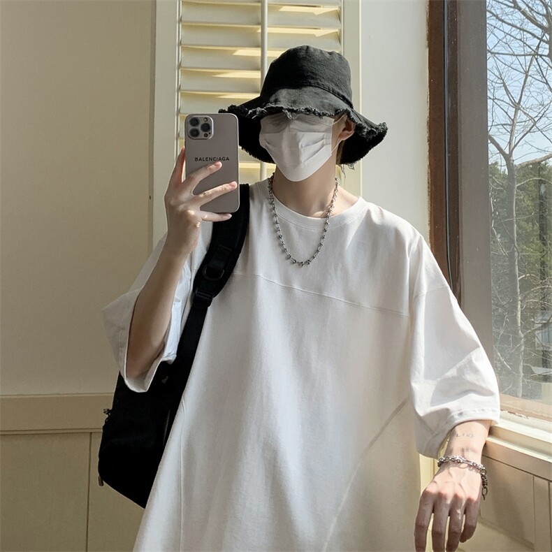 短袖男T恤设计感拼接小众上衣纯棉T大码T日系1016-1T149P33K56,男装T恤,星座1016-1（原电商B408-1）