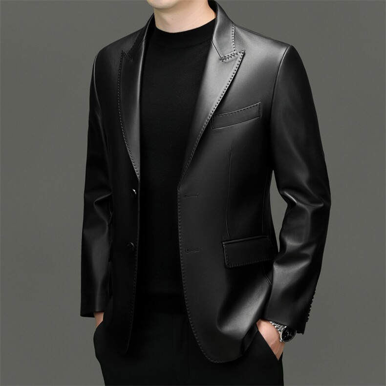 海宁真皮皮衣2025年新款中年男士纯色真皮休闲西装绵羊皮西服外套,男装西服套装,电商B360A（原721A）