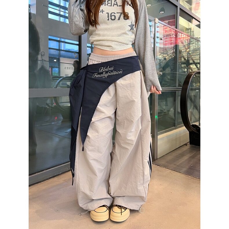 美式复古屁帘叠穿褶皱弯刀伞兵裤男女条纹设计感运动裤KFY138,女装休闲裤,星座1116A（原606A-3）