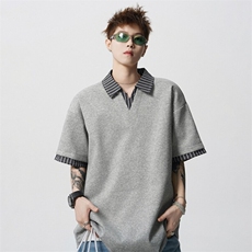 夏季假两件条纹拼接短袖T恤男休闲百搭POLO衫半袖812-PL11-P48，男装T恤，星座812