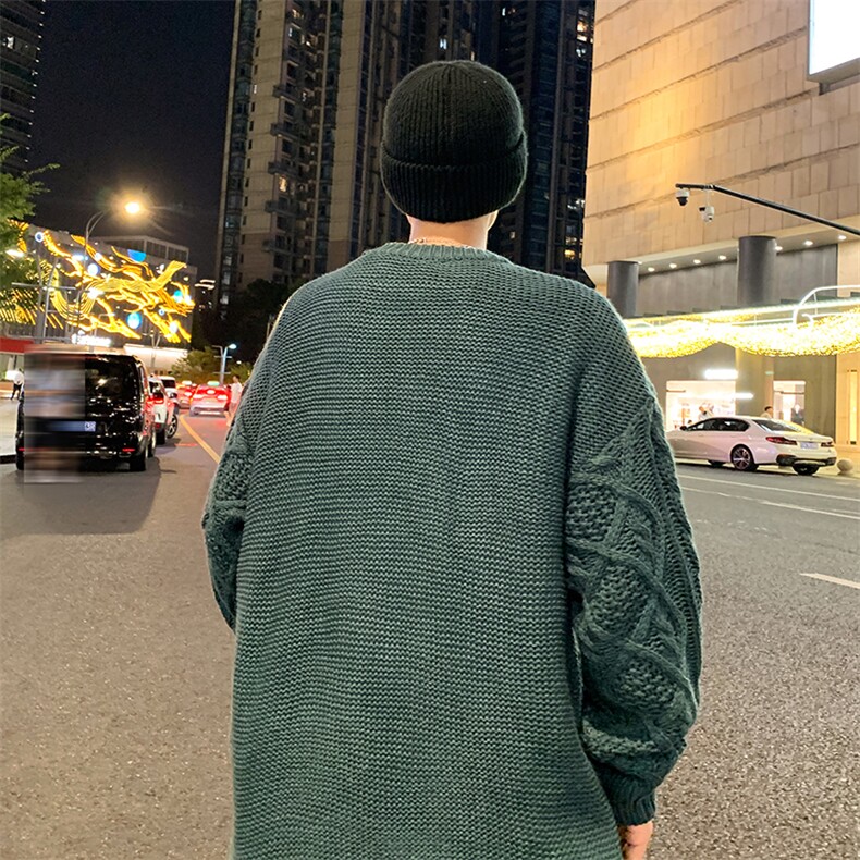 秋冬季麻花圆领毛衣男款宽松慵懒风加厚保暖潮牌针织衫,男装针织衫/毛衣,星座410-7