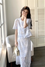 高级感精美小香风套装裙女2025夏季新款高腰显瘦半身裙上衣两件套，女装套装/套裙，浪娴服饰