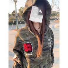 2025新款美式迷彩斑纹连帽卫衣男女潮宽松重磅开衫情侣装外套，女装短外套，星座506A