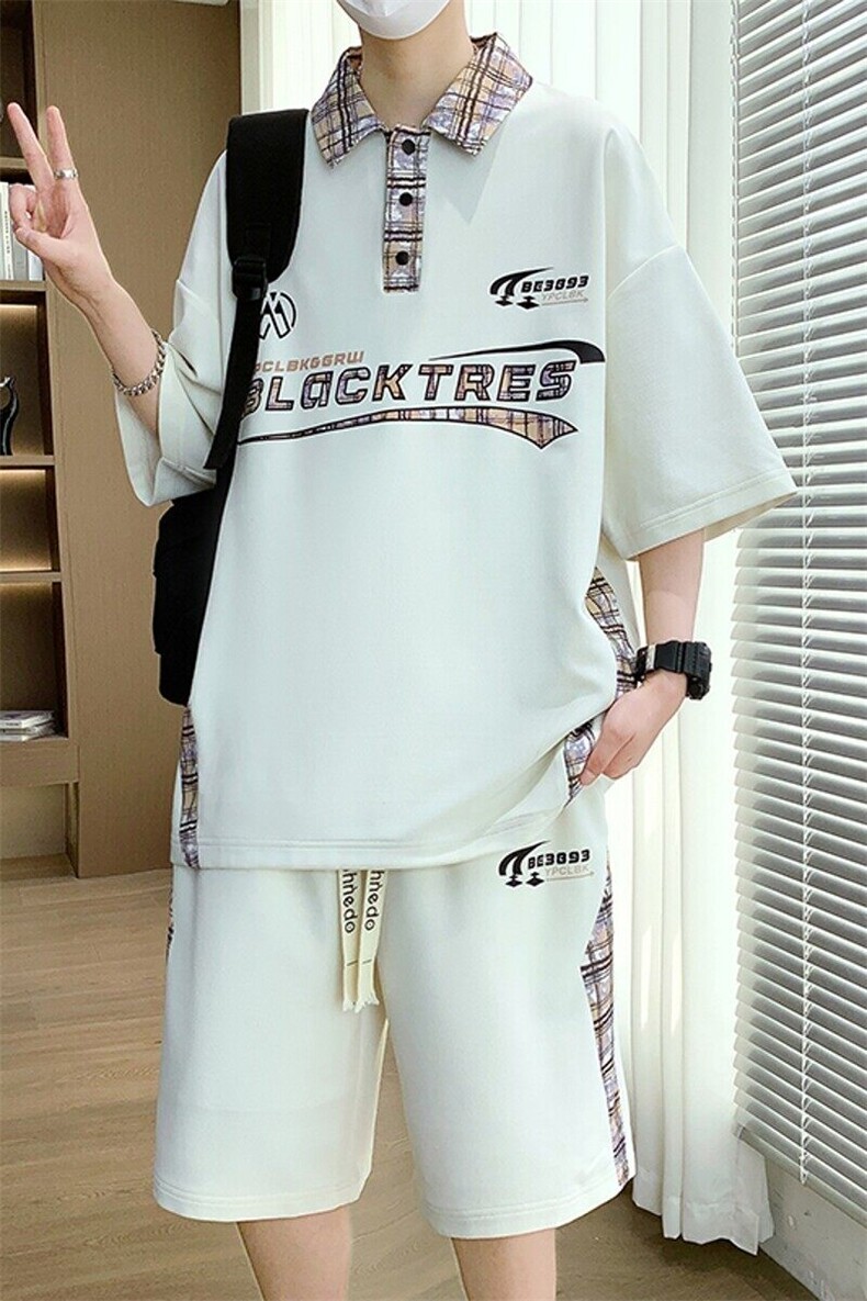 TZ25357-P60夏季休闲T恤短裤男两件套青少年学生运动短袖套装,男装牛仔裤,电商D310B