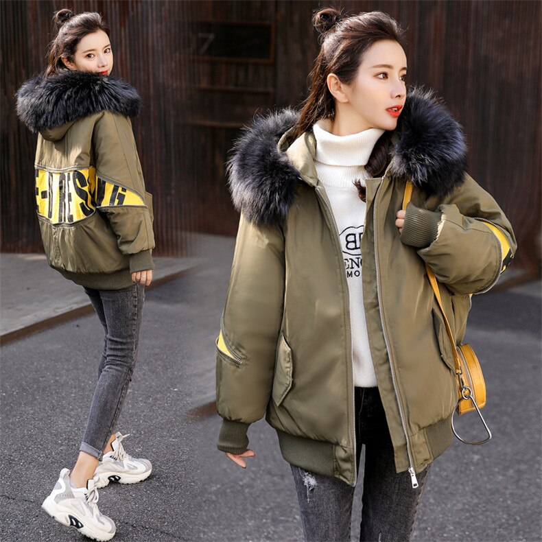 羽绒棉服女短款2020冬季新款大毛领宽松韩版潮小个子加厚棉衣，女装派克服，瑶迪依秀