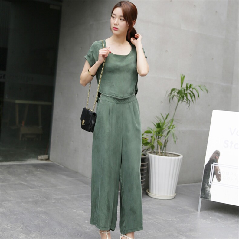 夏季纯色圆领短袖时尚阔腿连体裤2021年春季，女装连体裤，奕阳依阁