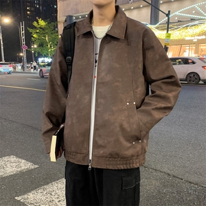 美式复古拼接PU皮翻领夹克春季百搭情侣外套A406 JK3518 特P85图片