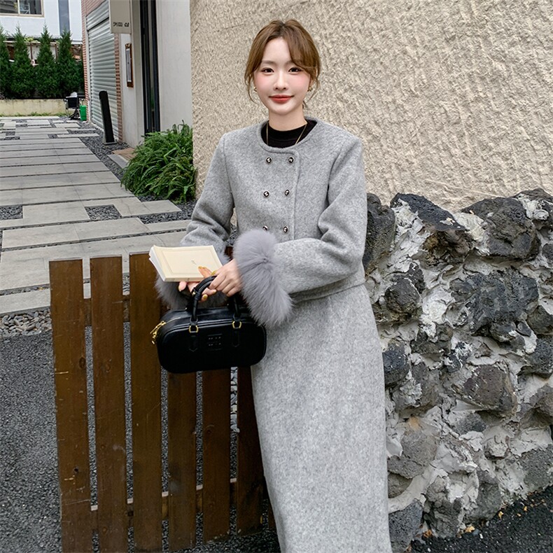 有货【新品】时尚减龄小香风羽绒服袖口真毛663#-P295-K398,女装套装/套裙,2C317