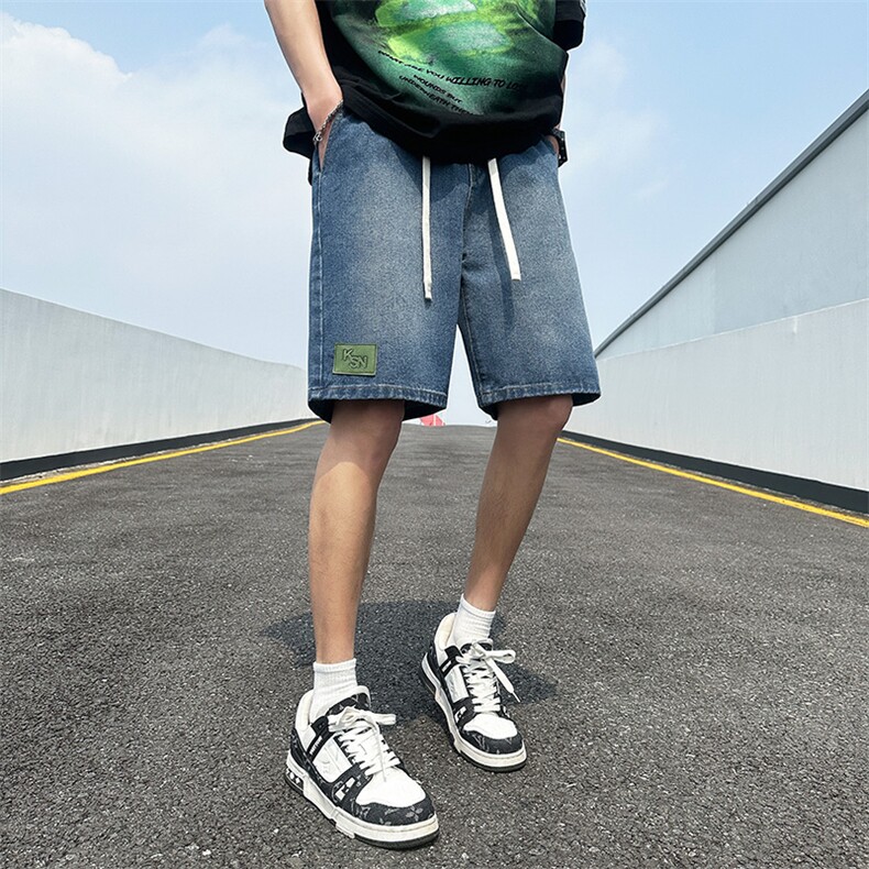 2025春夏季新款裤脚麦标牛仔短裤男潮流痞帅学生短裤D27#-P38,男装牛仔裤,电商A178