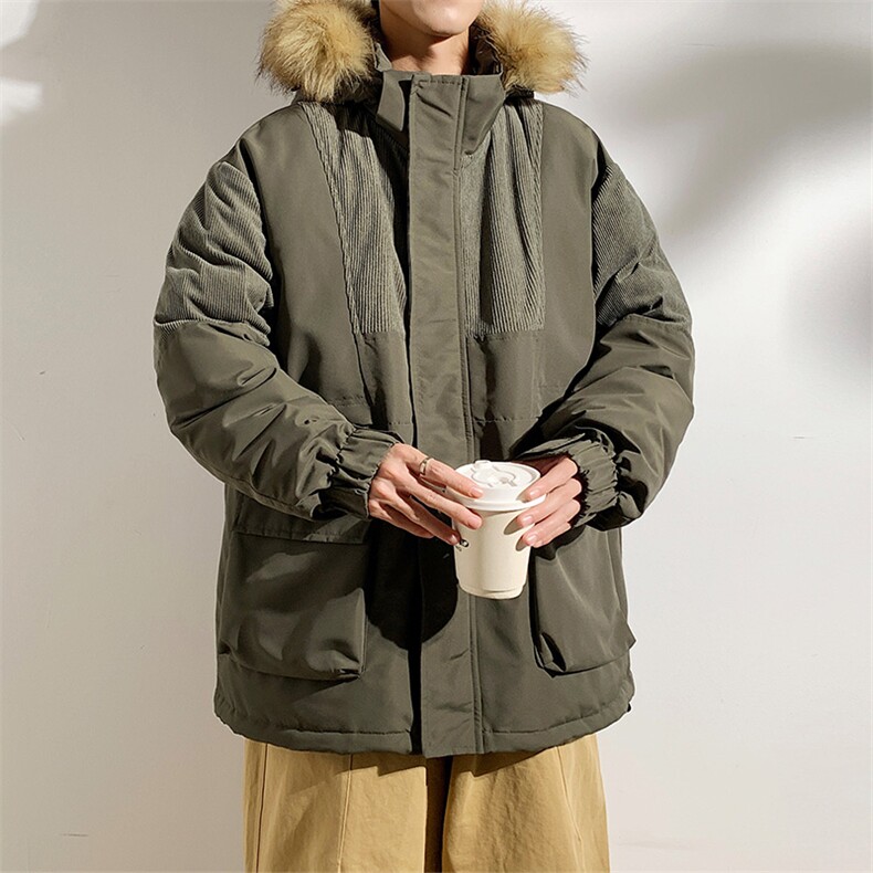 港风2026新品冬季宽松撞色棉服派克服毛领冬装加厚外套D009-P145,男装棉衣,星座717