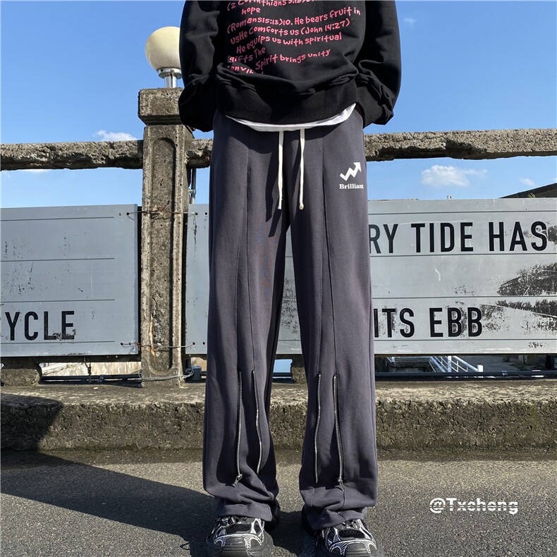 港风秋季新款宽松潮流卫裤拉链设计休闲裤B315-K23484-p60控78,男装休闲裤,电商B315