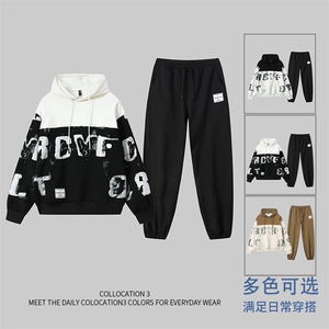 拼色春秋男休闲套装卫裤两件套百搭潮流韩版运动宽松TZ2537-P100图片