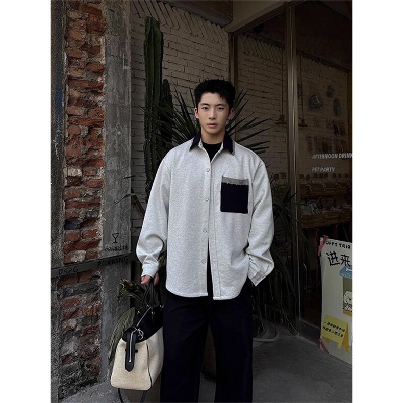 秋季新款撞色翻领长袖外套男宽松休闲百搭长袖卫衣开衫WYA252-P59,女装短外套,星座208-5