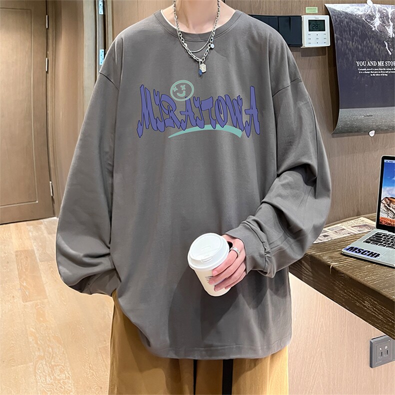 直播品质秋冬重磅潮牌嘻哈美式印花纯棉长袖T恤打底衫CT369特P28,男装T恤,电商A486