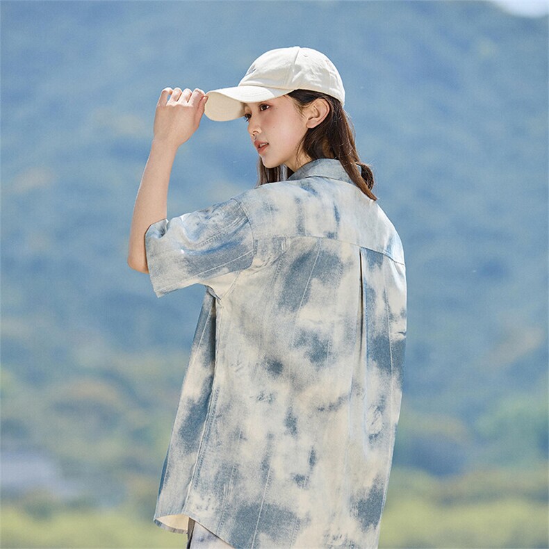 扎染短袖衬衫女2025夏季新款休闲百搭宽松衬衣A406C6066特P40,男装衬衫,星座309（原A406）