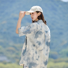 扎染短袖衬衫女2025夏季新款休闲百搭宽松衬衣A406C6066特P40，男装衬衫，星座309（原A406）