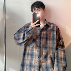 衬衫男春季新款港风宽松大码磨毛扎染格子长袖衬衣CS6635-P38，男装衬衫，星座214-3