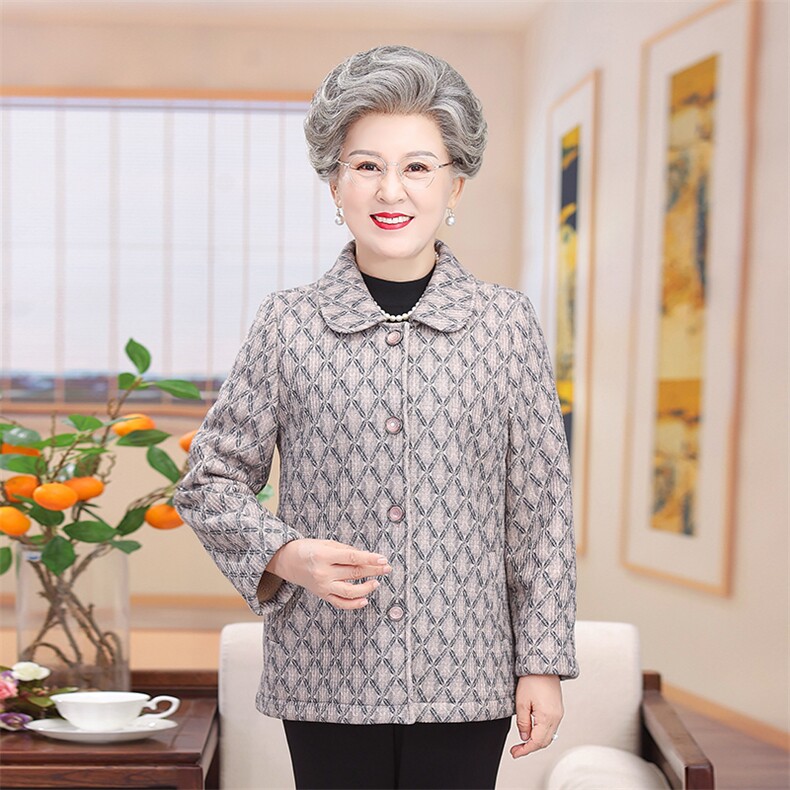 中老年人秋冬翻领外套女洋气妈妈装老太太早春上衣奶奶针织开衫,女装中老年女装,亚东羊绒制品