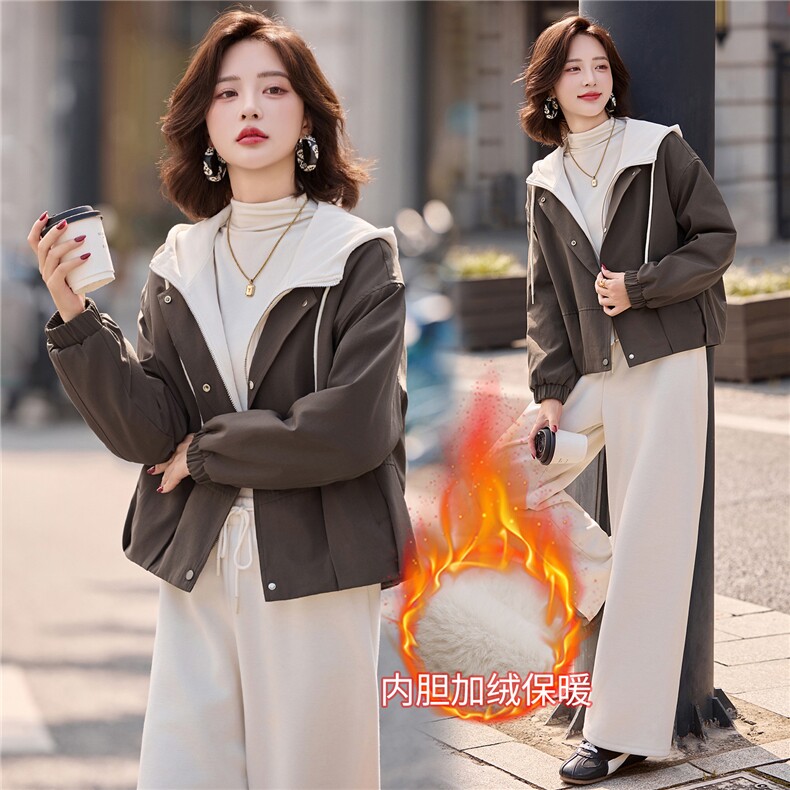 现货派克服女冬季新款加厚加绒韩版洋气短款保暖外套,女装短外套,英标秀（1C119）