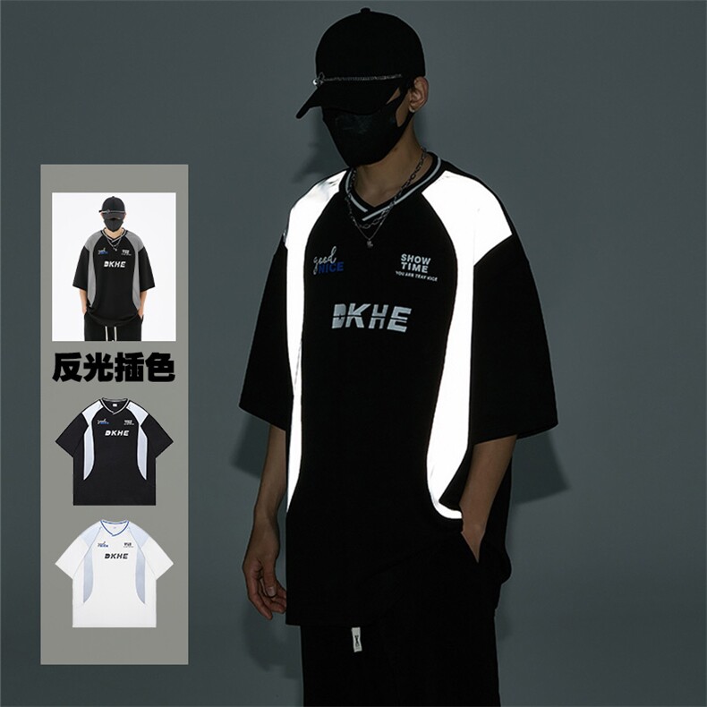 M-6XL夏季大码新款240克冰感棉带反光条男短袖T恤 T2308-P42图片