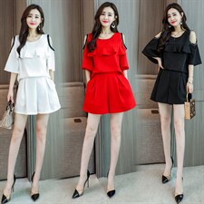 2021年夏季中腰长裤时尚显瘦修身百搭潮流简约个性圆领套装/套裙，女装休闲裤，时尚俏佳人