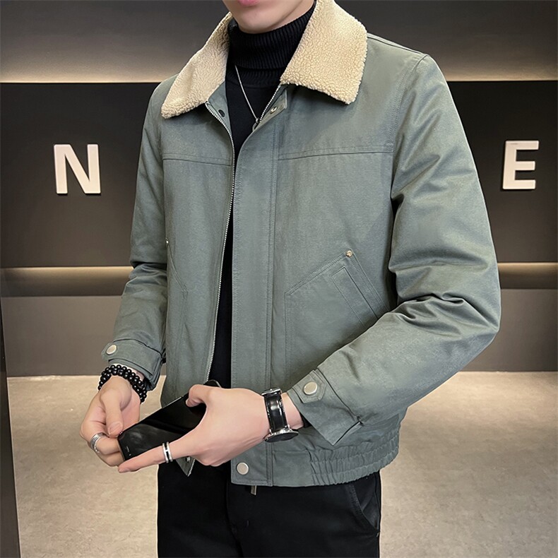 冬季新款羽绒服短款夹克羊羔毛领羽绒服标80绒带报告-8802，男装羽绒服，电商B248