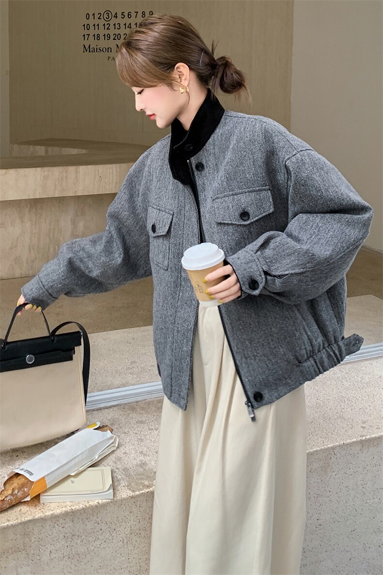 现货：冬装新款复古韩系撞色毛呢羽绒服2C135-8927P285K428,女装羽绒服,2C135