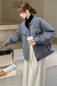 现货：冬装新款复古韩系撞色毛呢羽绒服2C135-8927P285K428图片