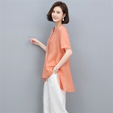 2023夏季新款简约时尚休闲舒适纯苎麻刺绣开衫上衣，女装衬衫，独衣靓