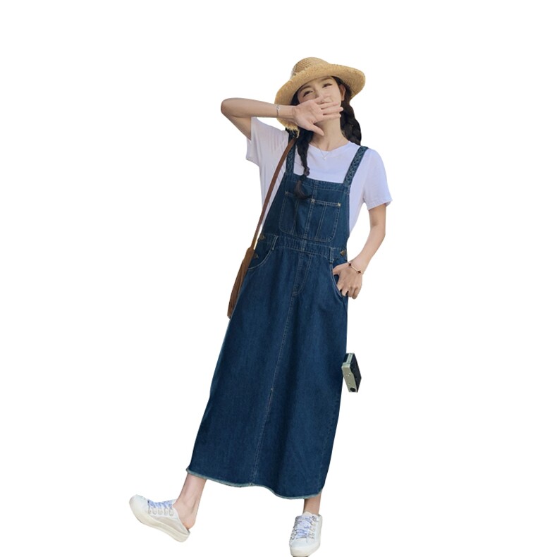 港风复古牛仔背带裙女夏季2025新款时髦炸街显瘦开叉连衣裙两件套,女装连衣裙,帛香坊