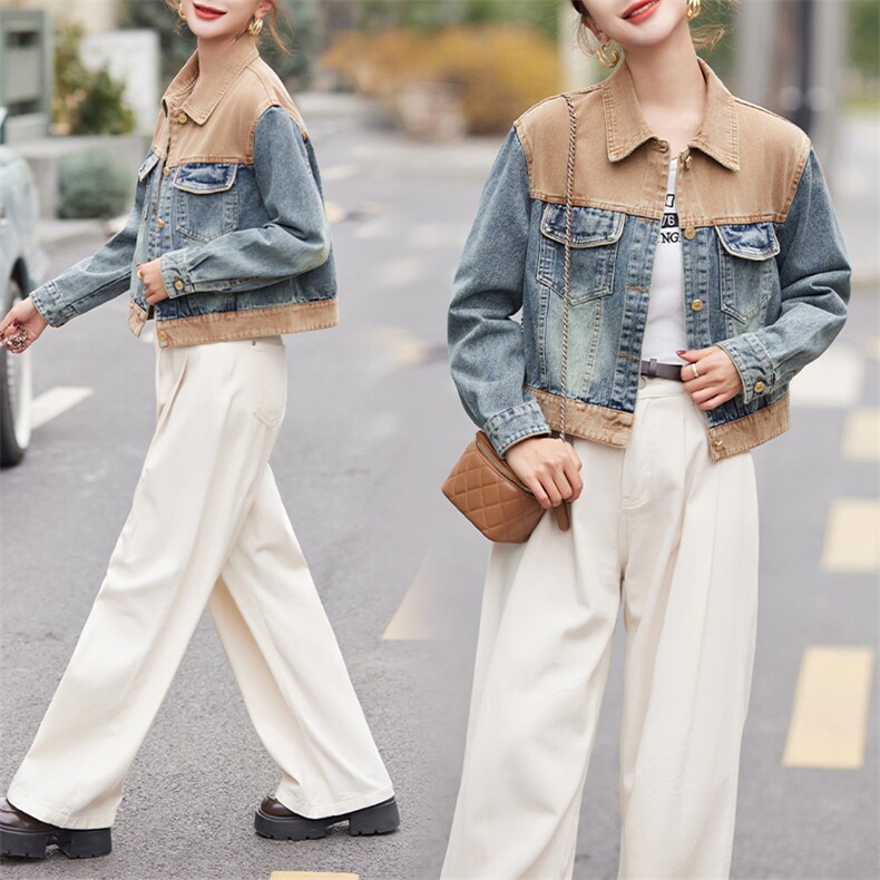 BAO拼接牛仔外套女春秋2025新款韩版宽松显瘦今年流行夹克上衣潮，女装牛仔外套，跑量工厂店