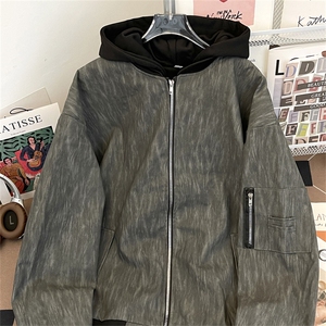 假两件连帽皮衣外套男春秋季潮流美式街头痞帅宽松夹克J6900-p85图片