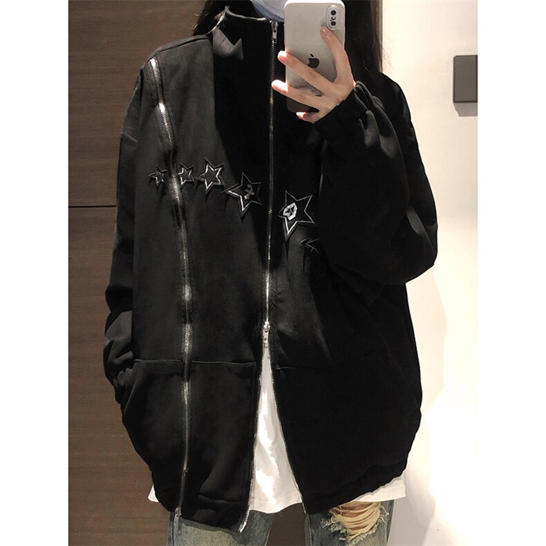B221美式ins高街暗黑双拉链宽松开衫卫衣外套SY2308-P95控128,男装卫衣,电商B221
