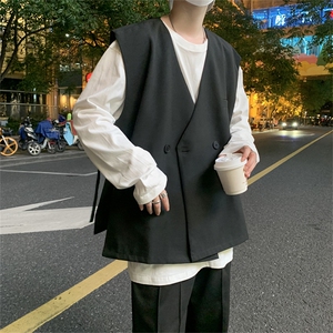 夹克马甲男秋dk制服韩版ins痞帅坎肩宽松无袖西服外套 W1659-P38图片