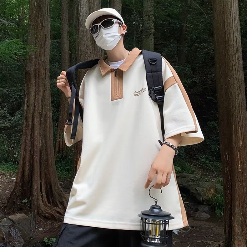 日系衬衫男夏季美式复古短袖polo衫潮流高街潮牌七分袖AP16-P35,男装衬衫,星座1109-3
