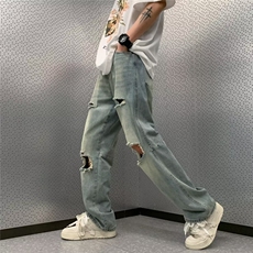 美式vibe裤子高街水洗牛仔裤男设计感小众拉链裤XK8040P43，男装牛仔裤，星座1116-2
