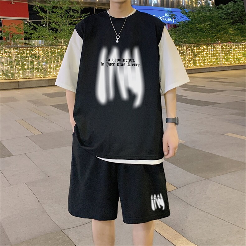 冰感华夫格冰丝套装潮流休闲短袖短裤两件套FTZ3063-P55控78,男装牛仔裤,电商B370